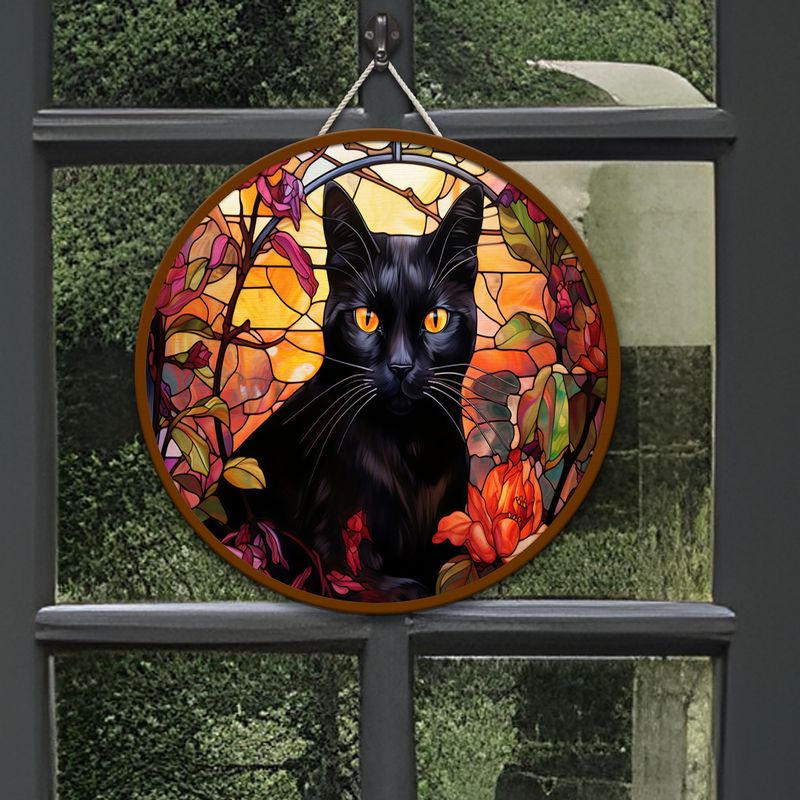 Cat Round Wooden Sign