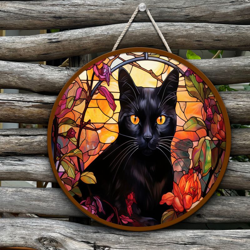 Cat Round Wooden Sign