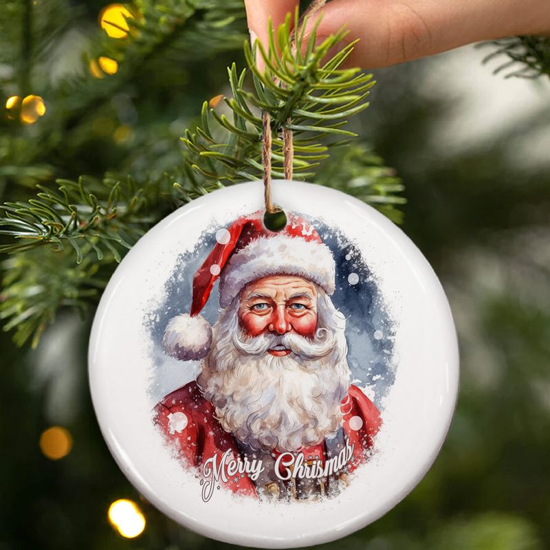 Hand-Painted Santa Claus Ceramic Christmas Ornament - 3" Round Personalized Holiday Decoration