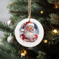 Hand-Painted Santa Claus Ceramic Christmas Ornament - 3" Round Personalized Holiday Decoration