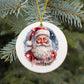 Hand-Painted Santa Claus Ceramic Christmas Ornament - 3" Round Personalized Holiday Decoration