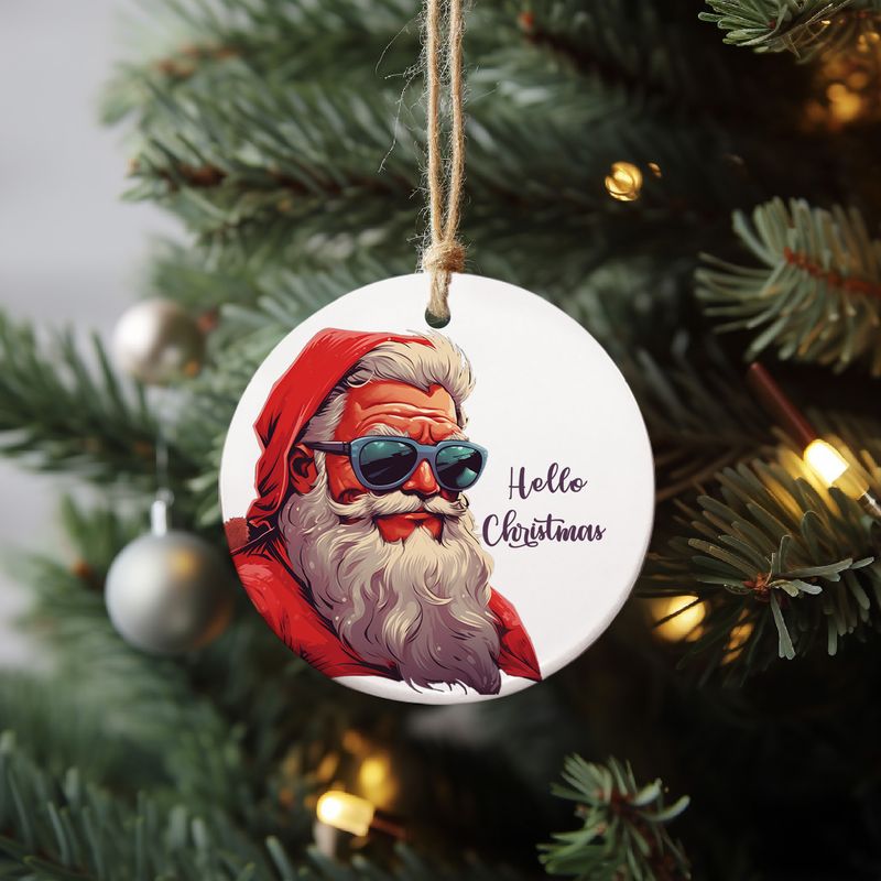 Hand-Painted Santa Claus Ceramic Ornament - 3" Glossy Christmas Decoration