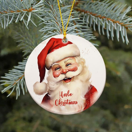 Hand-Painted Santa Claus Ceramic Ornament - 3" Vintage Christmas Decoration