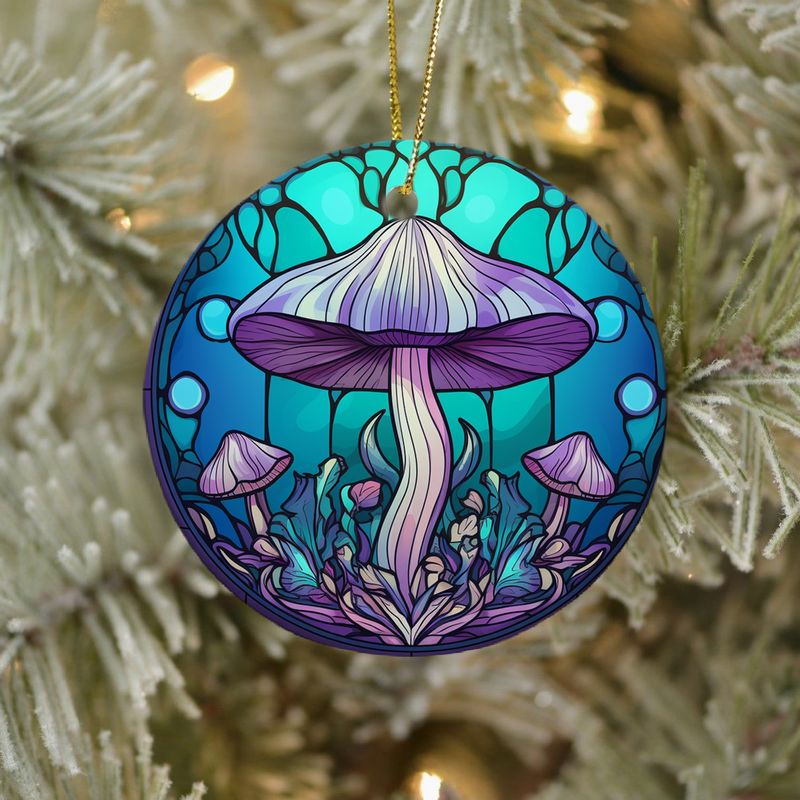 Hand-Painted Mushroom Ceramic Ornament - 3" Stained Glass Style Decoration