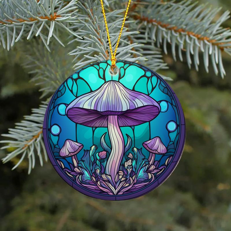 Hand-Painted Mushroom Ceramic Ornament - 3" Stained Glass Style Decoration