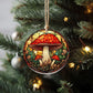 Hand-Painted Red Mushroom Ceramic Ornament - 3" Stained Glass Style Decoration