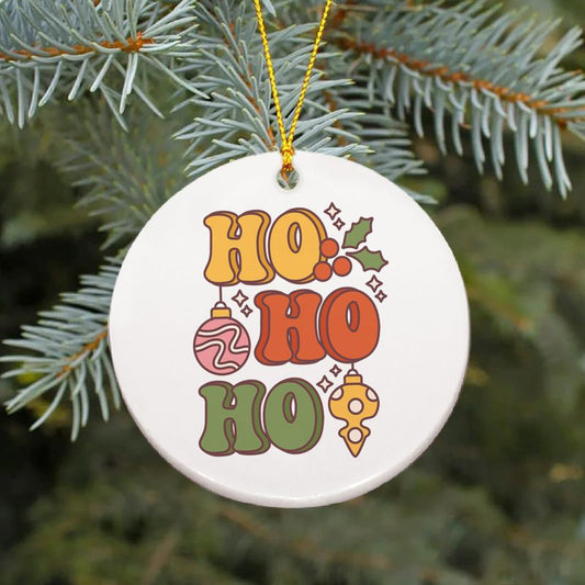 Hand-Painted Retro "Ho Ho Ho" Ceramic Ornament - 3" Christmas Decoration