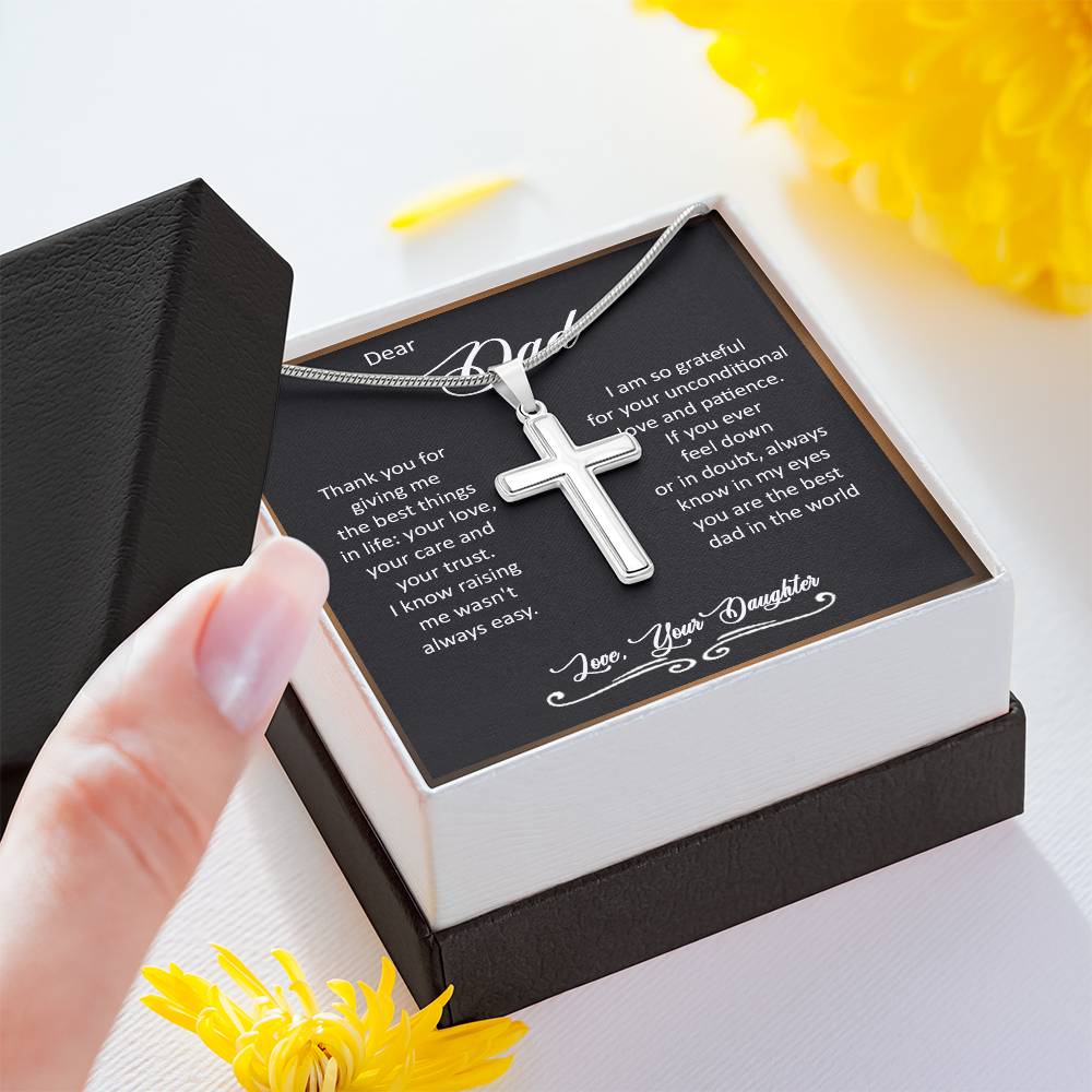 Gift for Dad from Daughter - Stainless Steel Cross Necklace