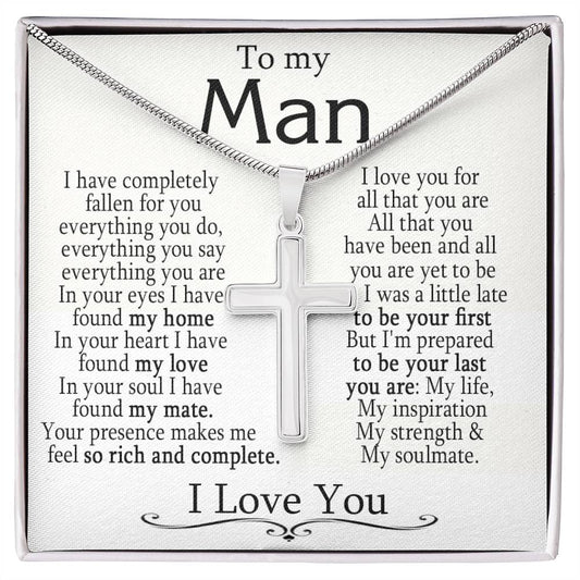 To My Man - I Love You - Stainless Steel Cross Necklace