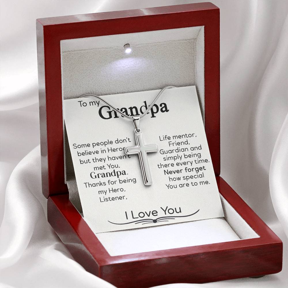 To My Grandpa - I Love You - Stainless Steel Cross Necklace