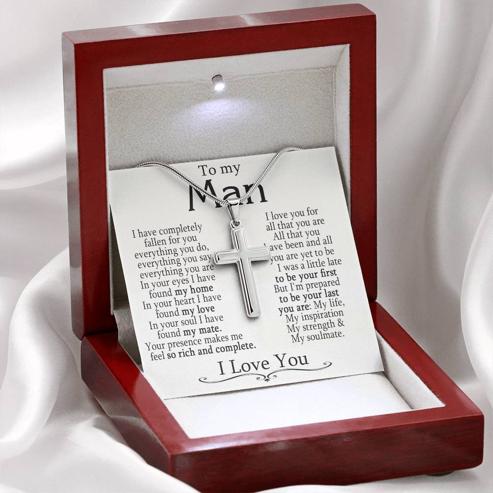 To My Man - I Love You - Stainless Steel Cross Necklace