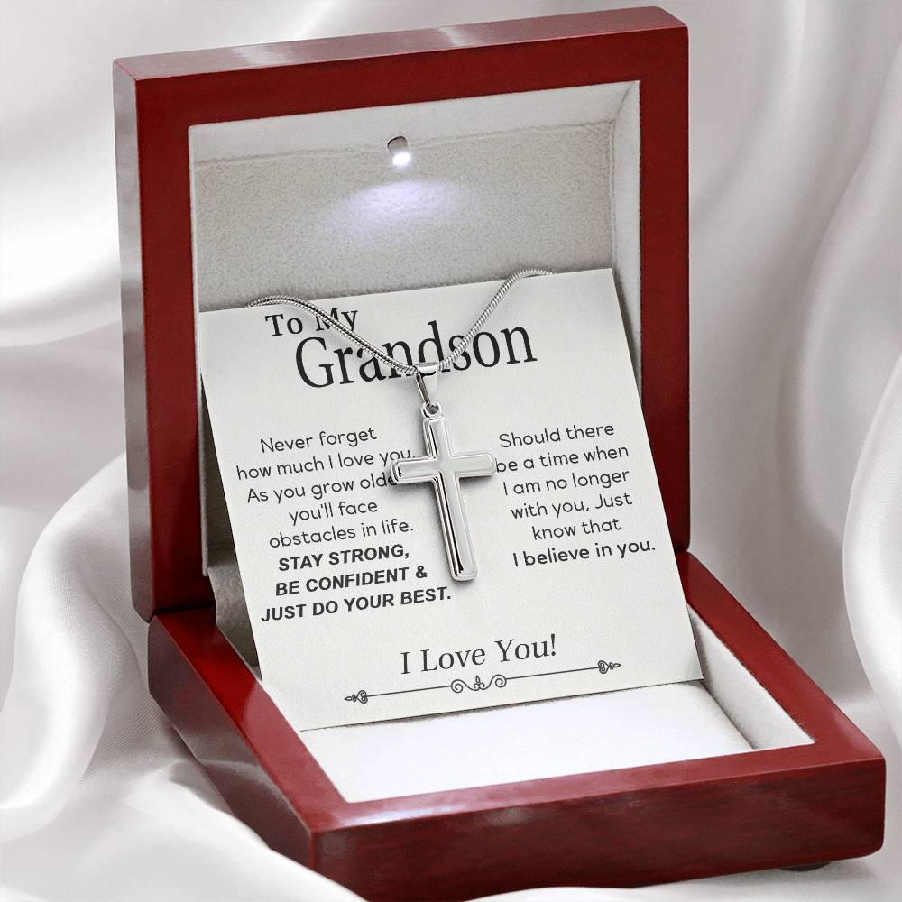 Grandson Gift - Stainless Steel Cross Necklace