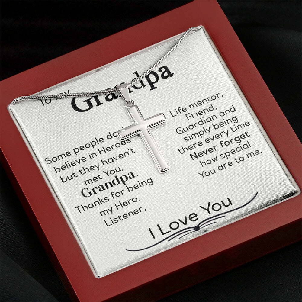 To My Grandpa - I Love You - Stainless Steel Cross Necklace