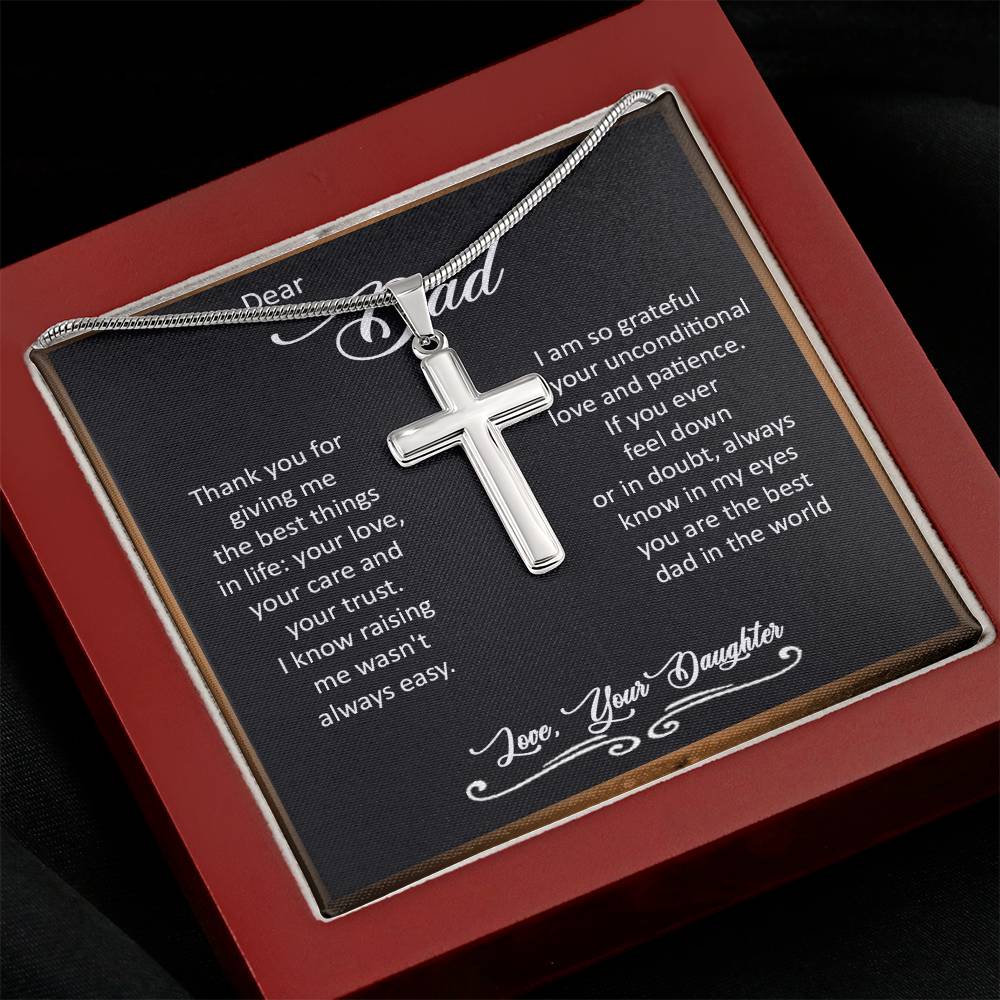 Gift for Dad from Daughter - Stainless Steel Cross Necklace