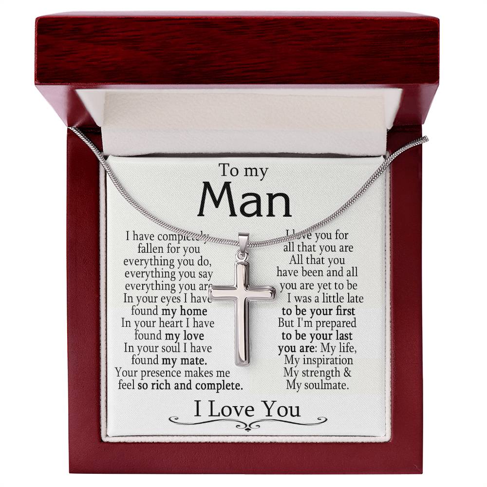 To My Man - I Love You - Stainless Steel Cross Necklace